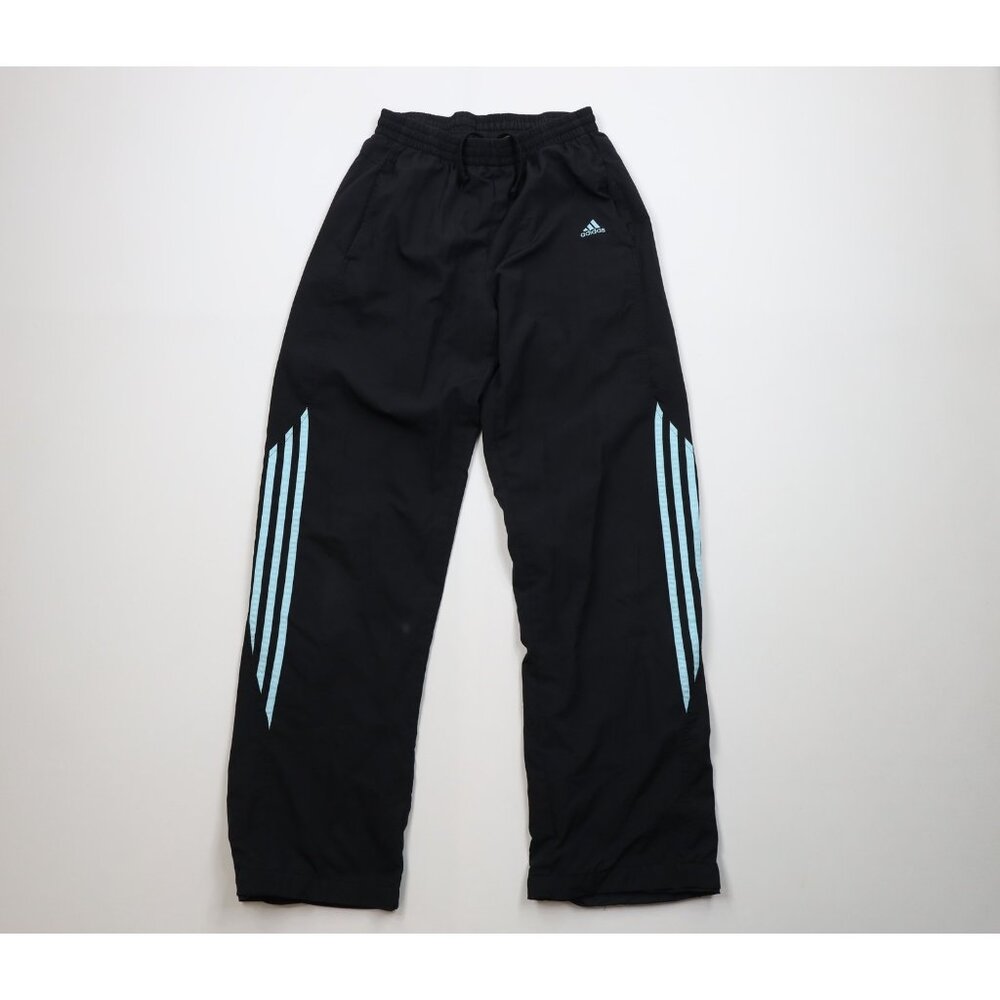 Vtg Y2K Adidas Womens Small Spell Out Striped Lined Wide Leg Windbreaker Pants